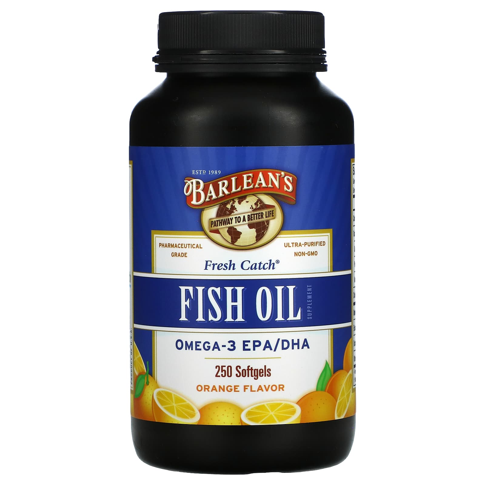 Barlean's, Fresh Catch, Fish Oil Supplement, Omega-3 EPA/DHA, Orange, 250 Softgels UPC 705875610087 | HiLife Vitamins